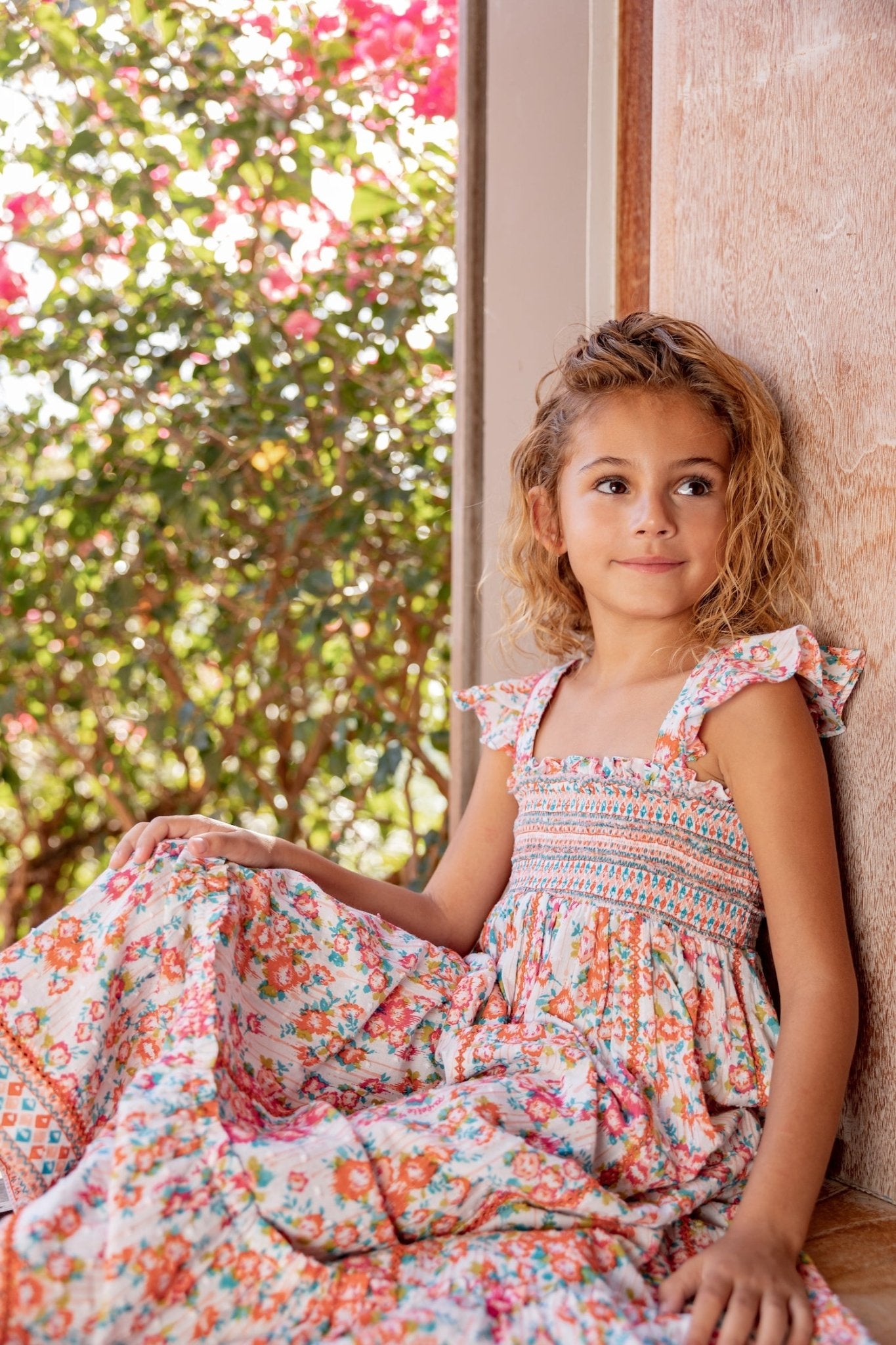 Kids Midi Dress Cindy - Pink Aquarelle 4 / PINK AQUARELLE / COTTON PLUMETI