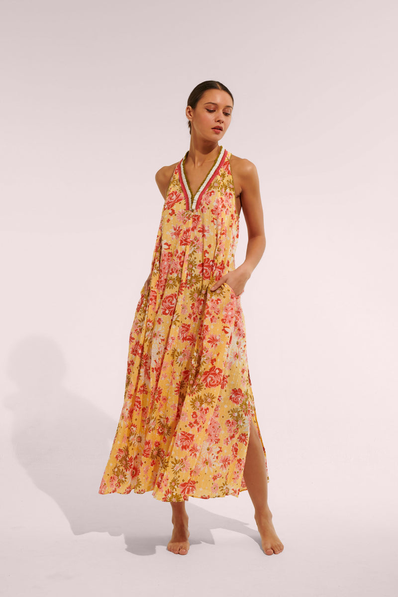 Long Dress Nava - Yellow 90'S | Resort Collection | Poupette St Barth