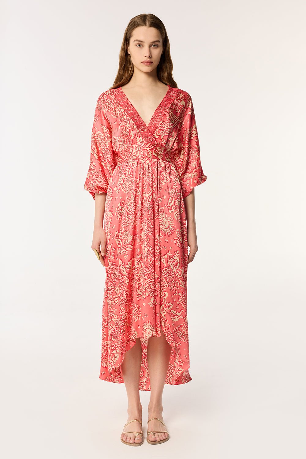 Long Dress Celie - Pink Oriental Foulard|Resort Collection