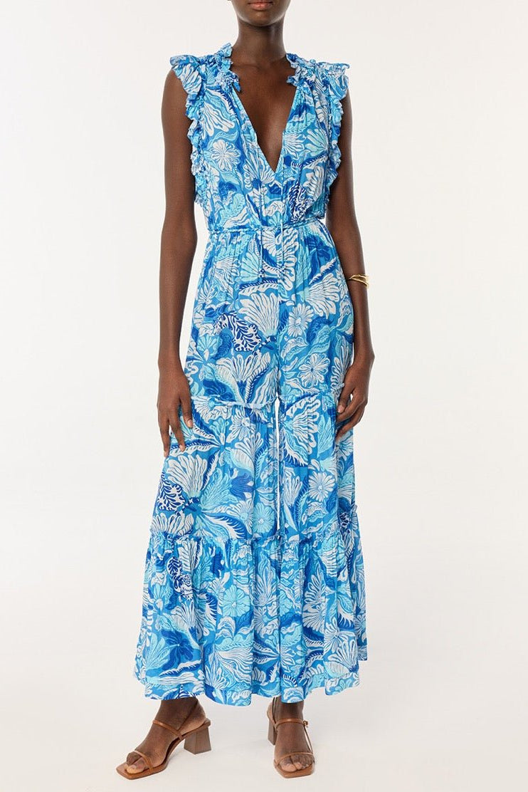 Long Jumpsuit Belene - Blue Tiger Lily | Spring Collection | Poupette St Barth Long Jumpsuit Belene - Blue Tiger Lily | Spring Collection | Poupette St Barth