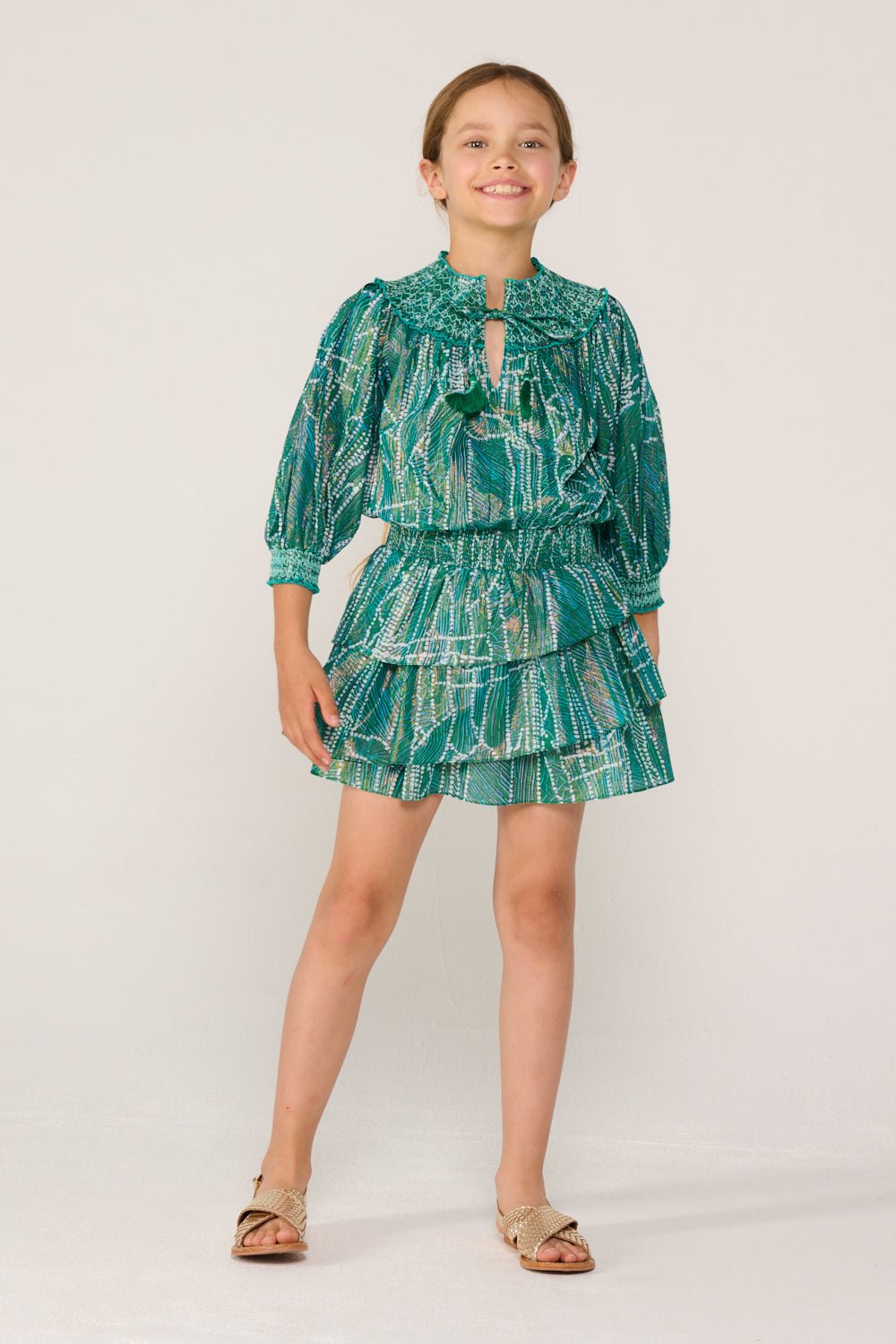 green emerald velvet dress Kind Of Her Thing Green Multi Print Toile Cotton Mini Dress