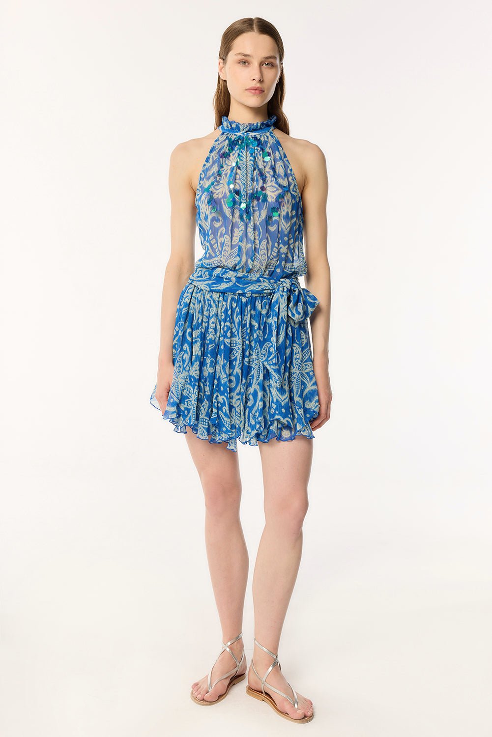 Mini Dress Bianca - Turquoise Macro Ikat|Resort Collection
