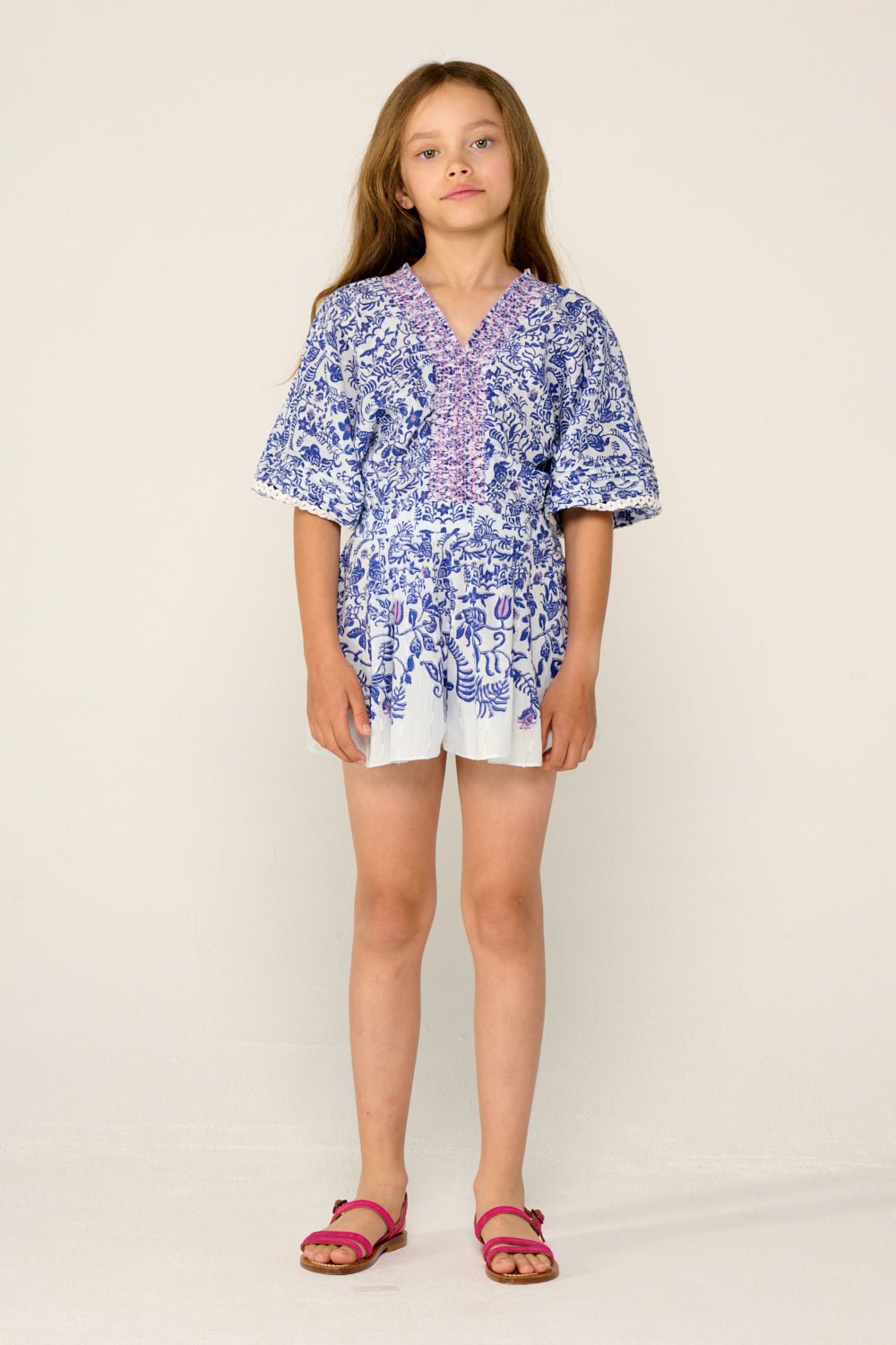 Short Jumpsuit Chantal for girls - Blue Tiare | Poupette St Barth