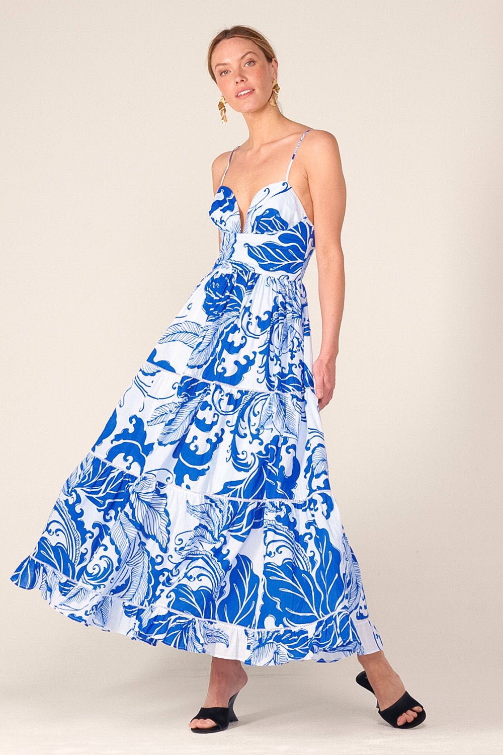 Poupette St Barth Milena Long Dress | Blue/Floral | Size L