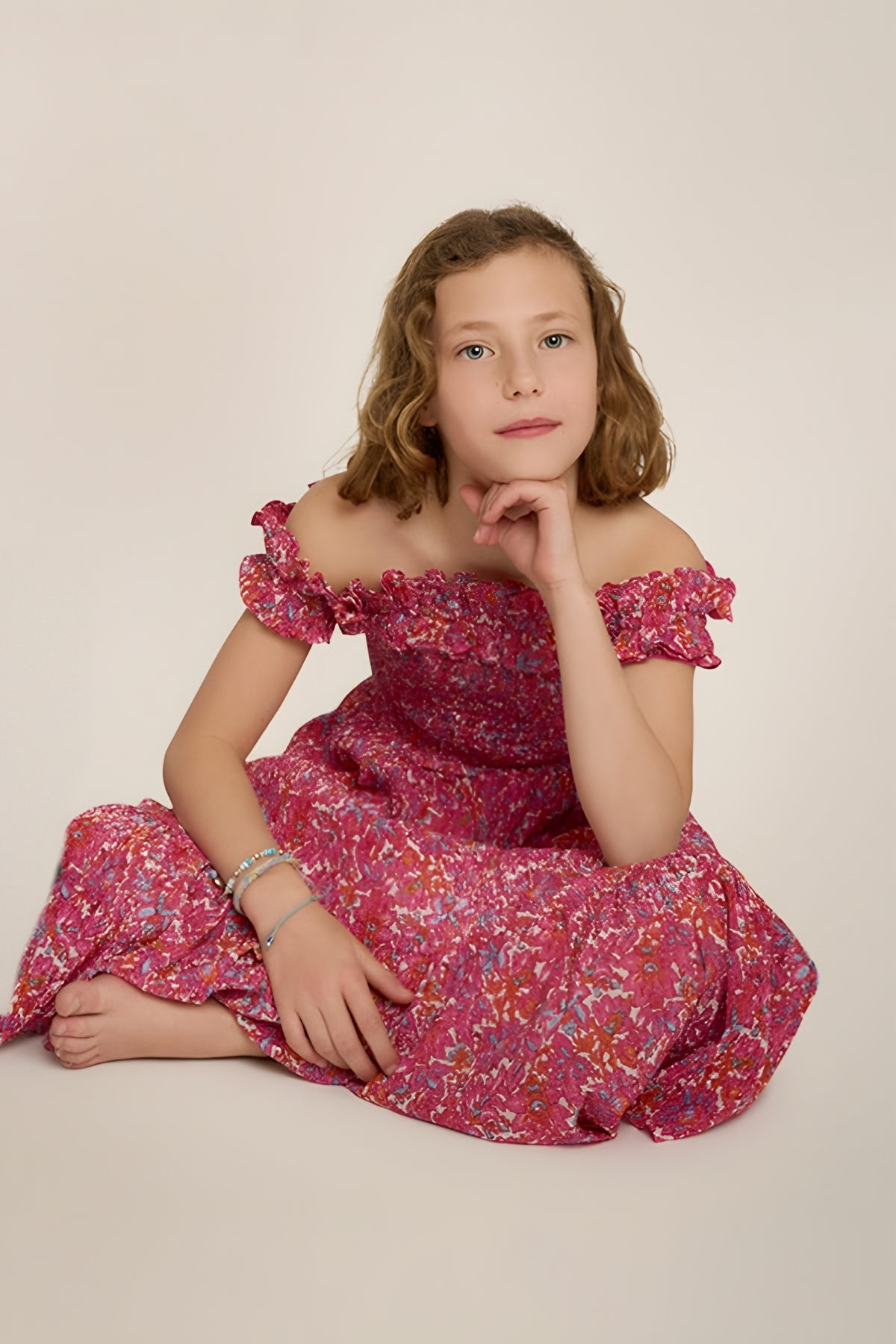 Robe Longue Suzanne pour fille - Pink Tiny Blooms