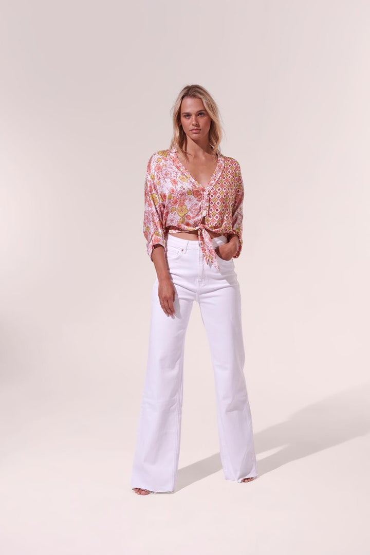 Chemise Azia - White Pink Diagonal Batik