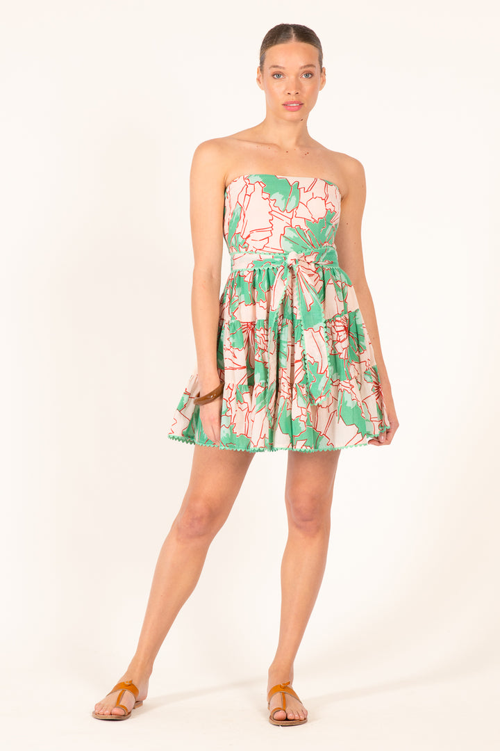 Bandeau Dress Christine - Green Petal - Poupette St Barth