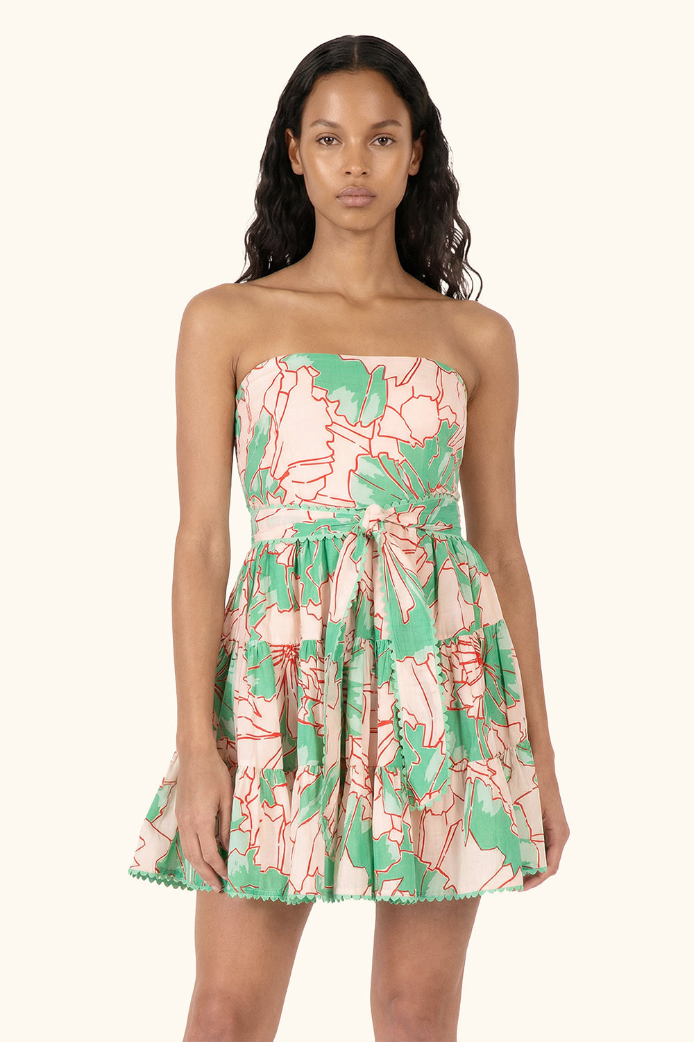 Bandeau Dress Christine - Green Petal - Poupette St Barth