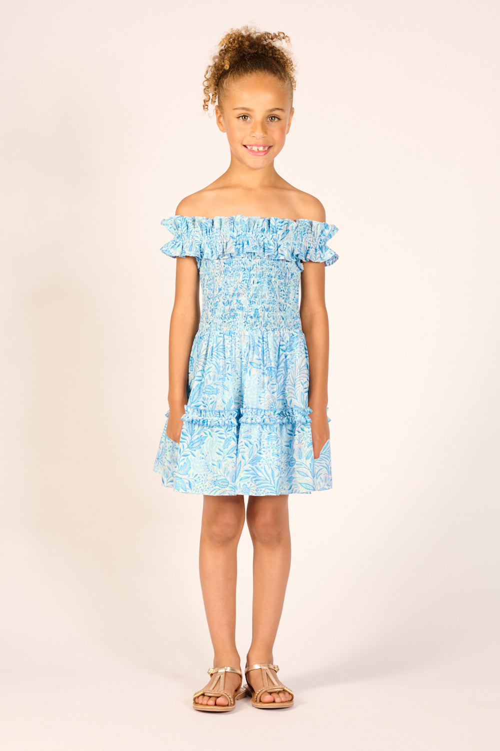 Mini Dress Amber for girls - Blue Palmarosa - Poupette St Barth