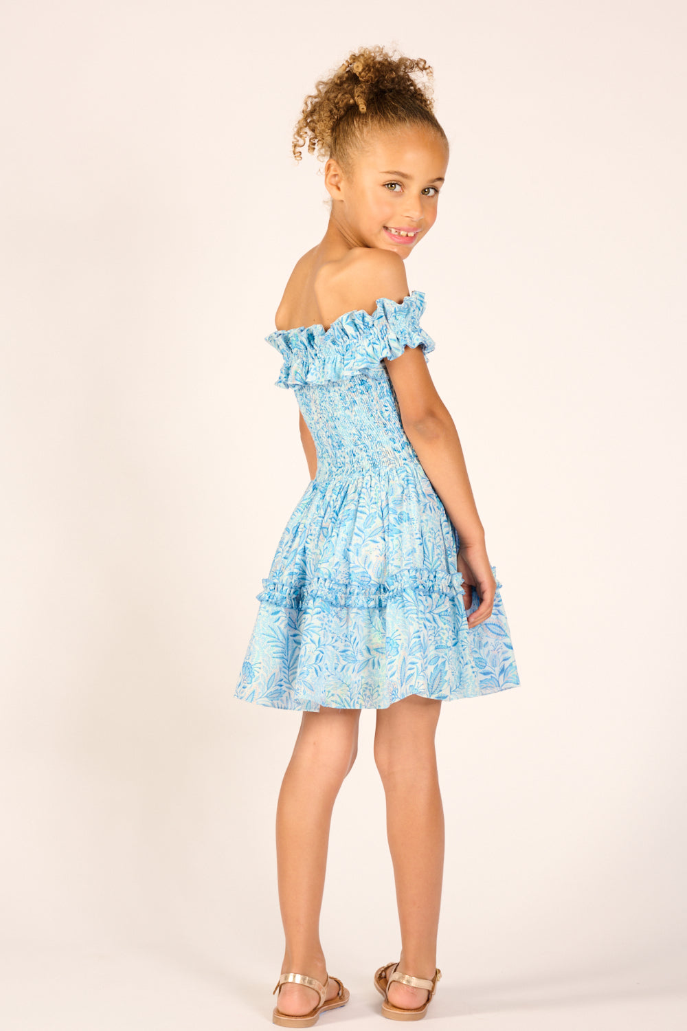 Mini Dress Amber for girls - Blue Palmarosa - Poupette St Barth