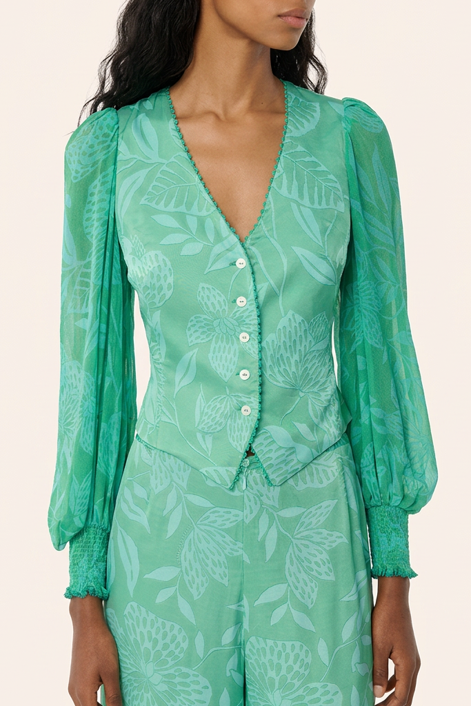Mint Macro Stelis blouse – Blouse Camelia by Poupette St Barth, front view