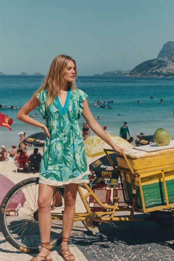 Mini Dress Sasha - Green Holy Snake - Poupette St Barth