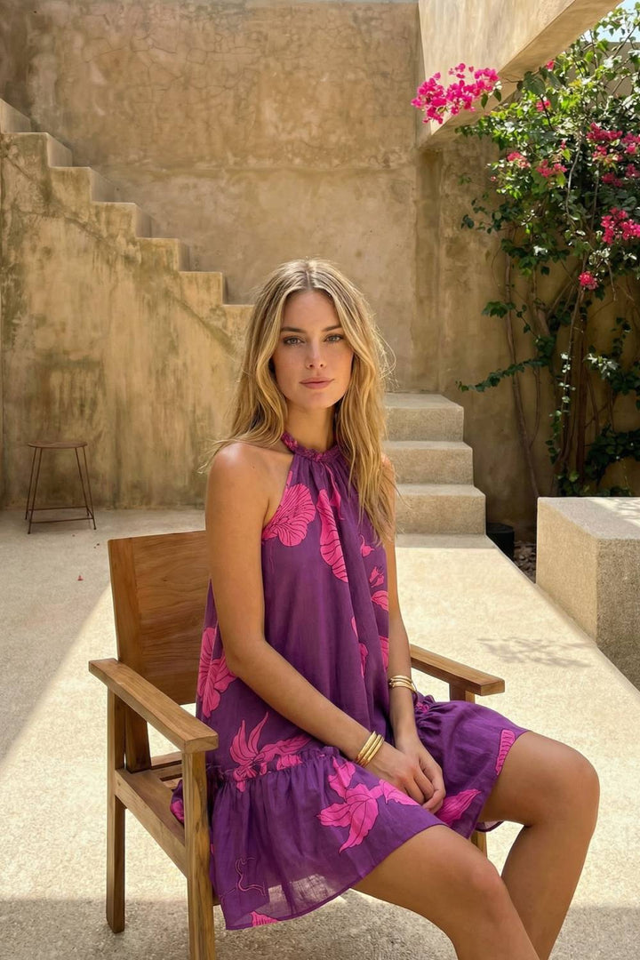 Mini Dress Cleo - Purple Hibiscus - Poupette St Barth