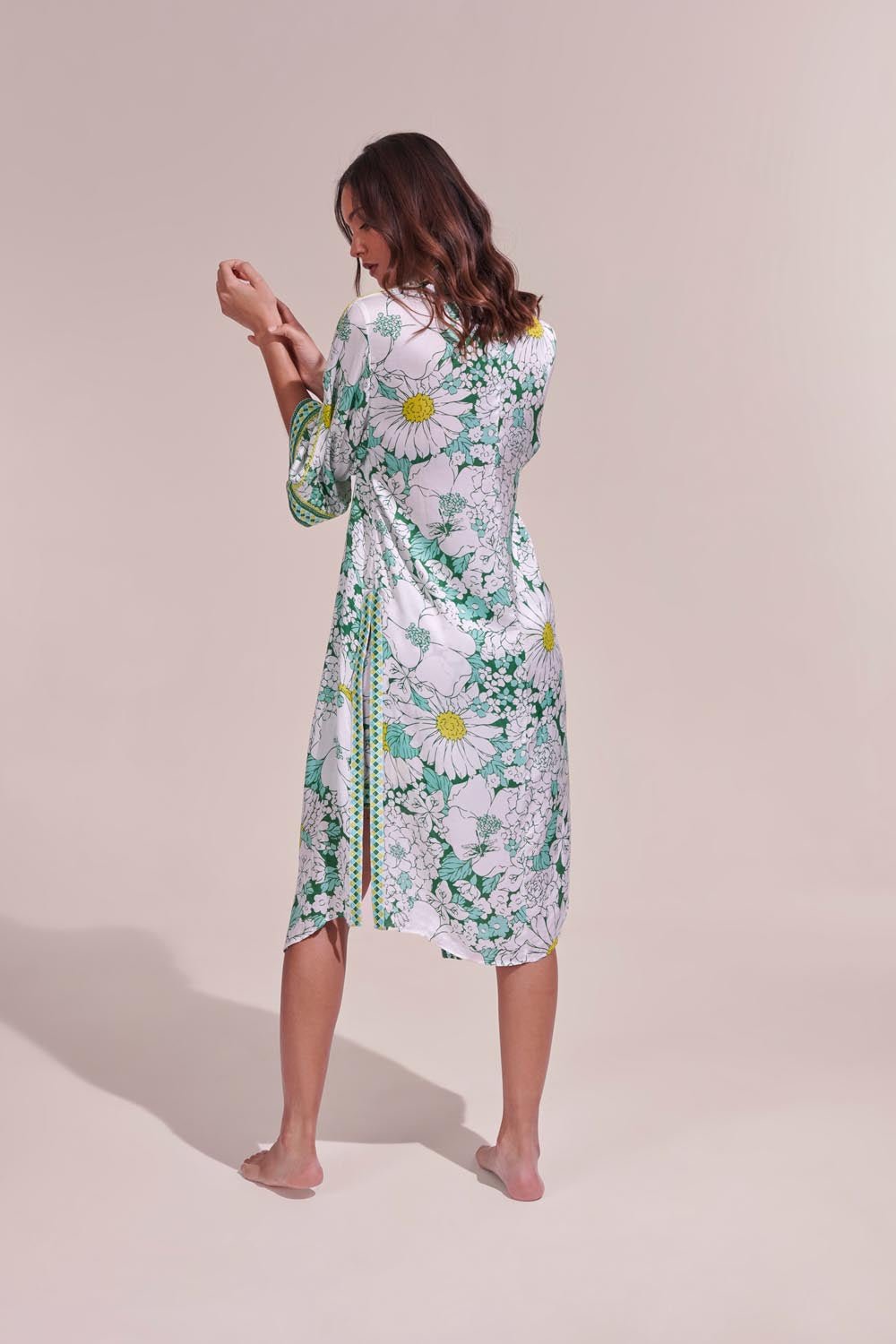 Kimono Long Erica - Green Macro 70'S Garden