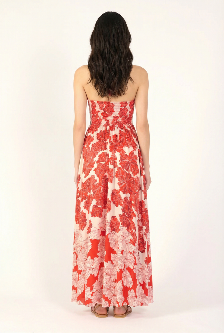 Long Dress Avril - Red Flower Bunch - Poupette St Barth