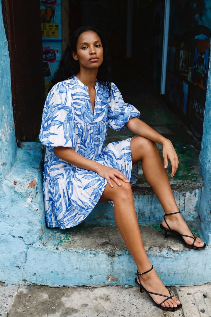 Robe Courte Cruz - Blue Palm Leaf