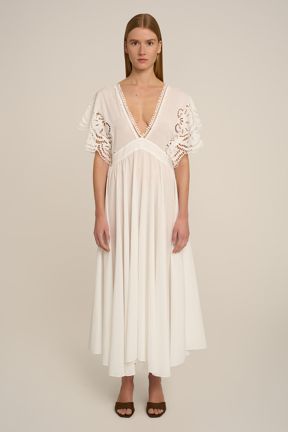 Natural white Poupette St Barth Kaftan Hina with flowing fabric and relaxed fit, displayed front view in the image.