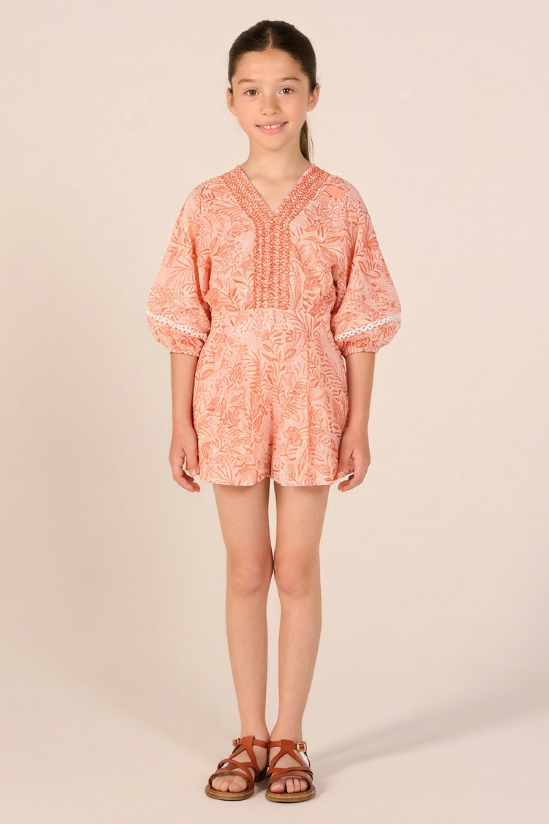 Short Jumpsuit Chantal for girls - Orange Palmarosa - Poupette St Barth