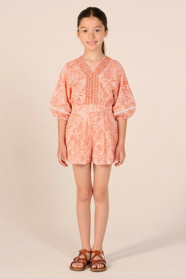 Short Jumpsuit Chantal for girls - Orange Palmarosa - Poupette St Barth