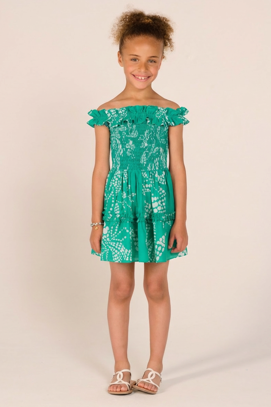 Mini Dress Amber for girls - Mint Austral - Poupette St Barth