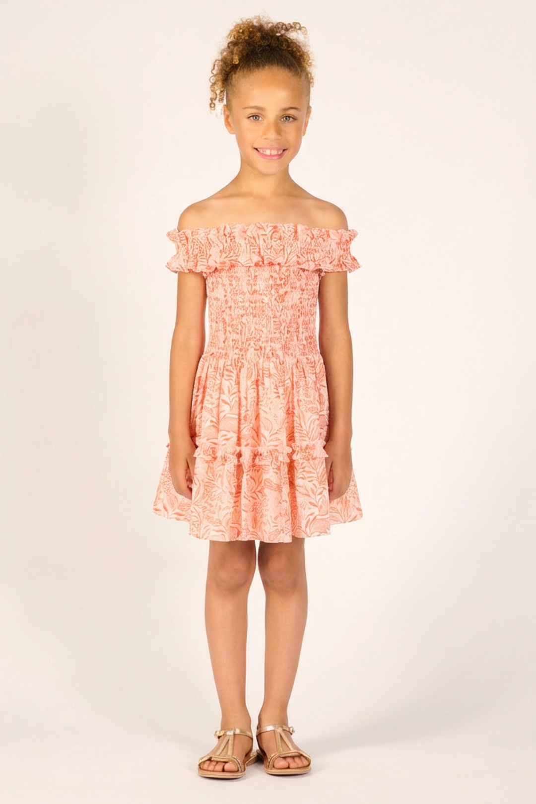Mini Dress Amber for girls - Orange Palmarosa - Poupette St Barth