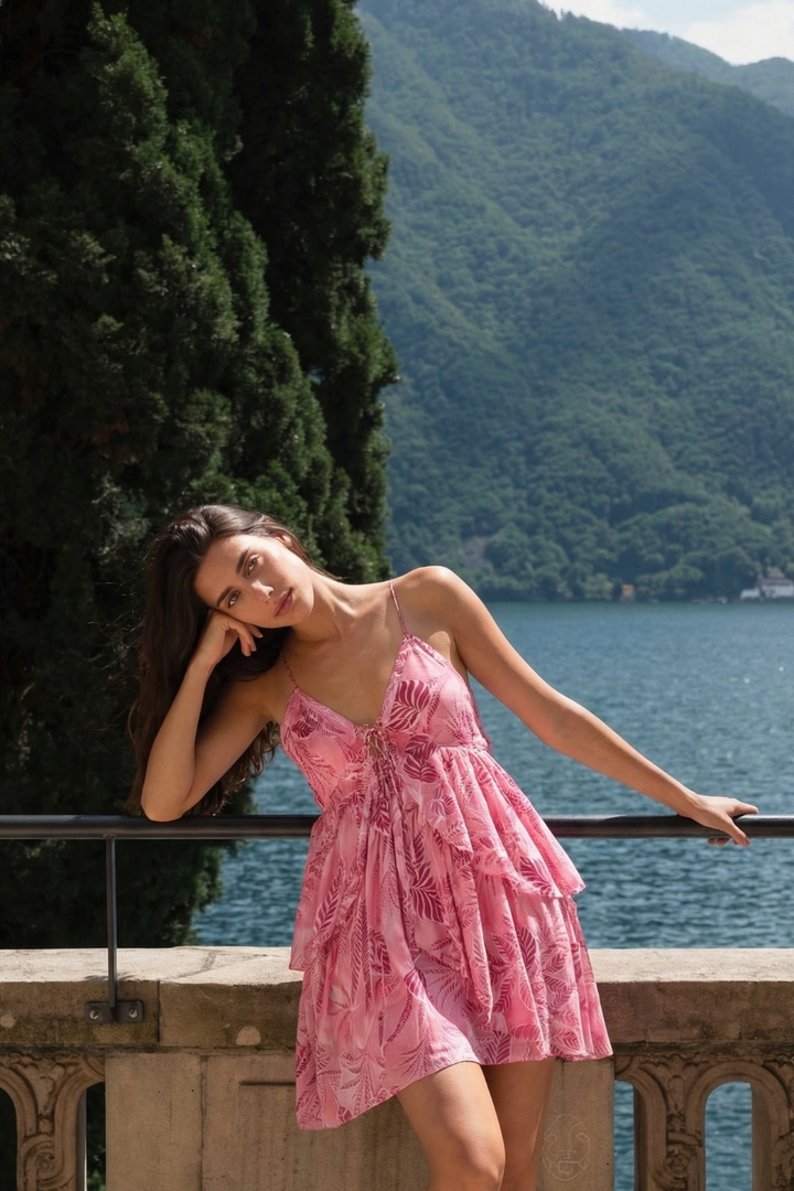 Mini Dress Maja - Pink Calathea - Poupette St Barth