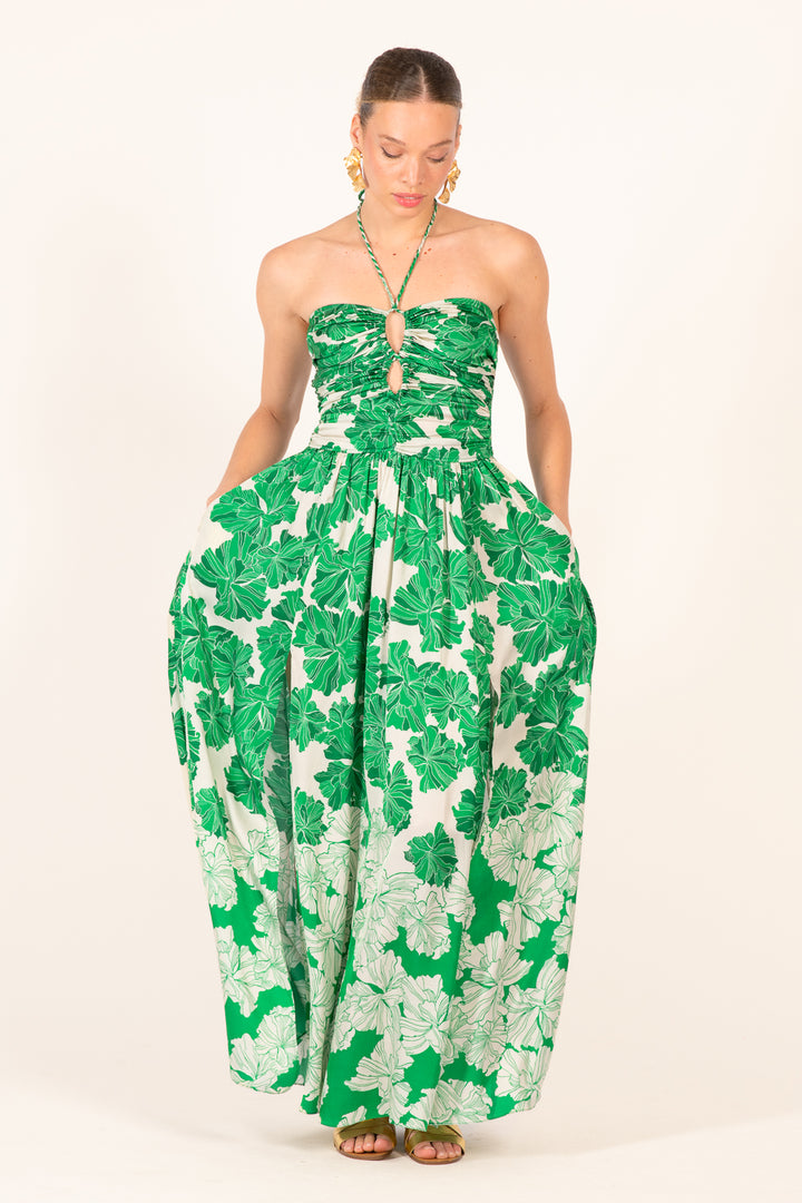 Long Dress Avril - Green Flower Bunch