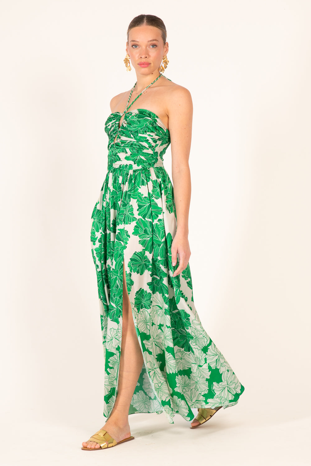 Long Dress Avril - Green Flower Bunch