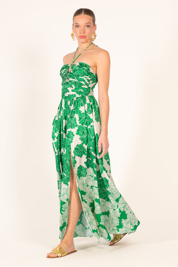 Long Dress Avril - Green Flower Bunch