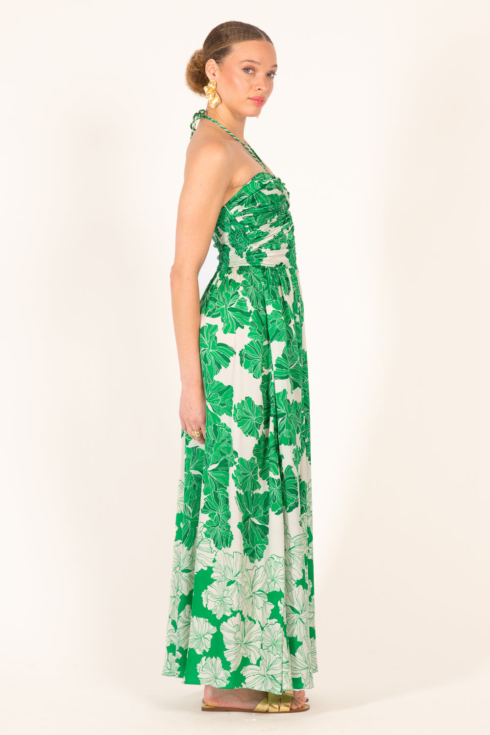 Long Dress Avril - Green Flower Bunch