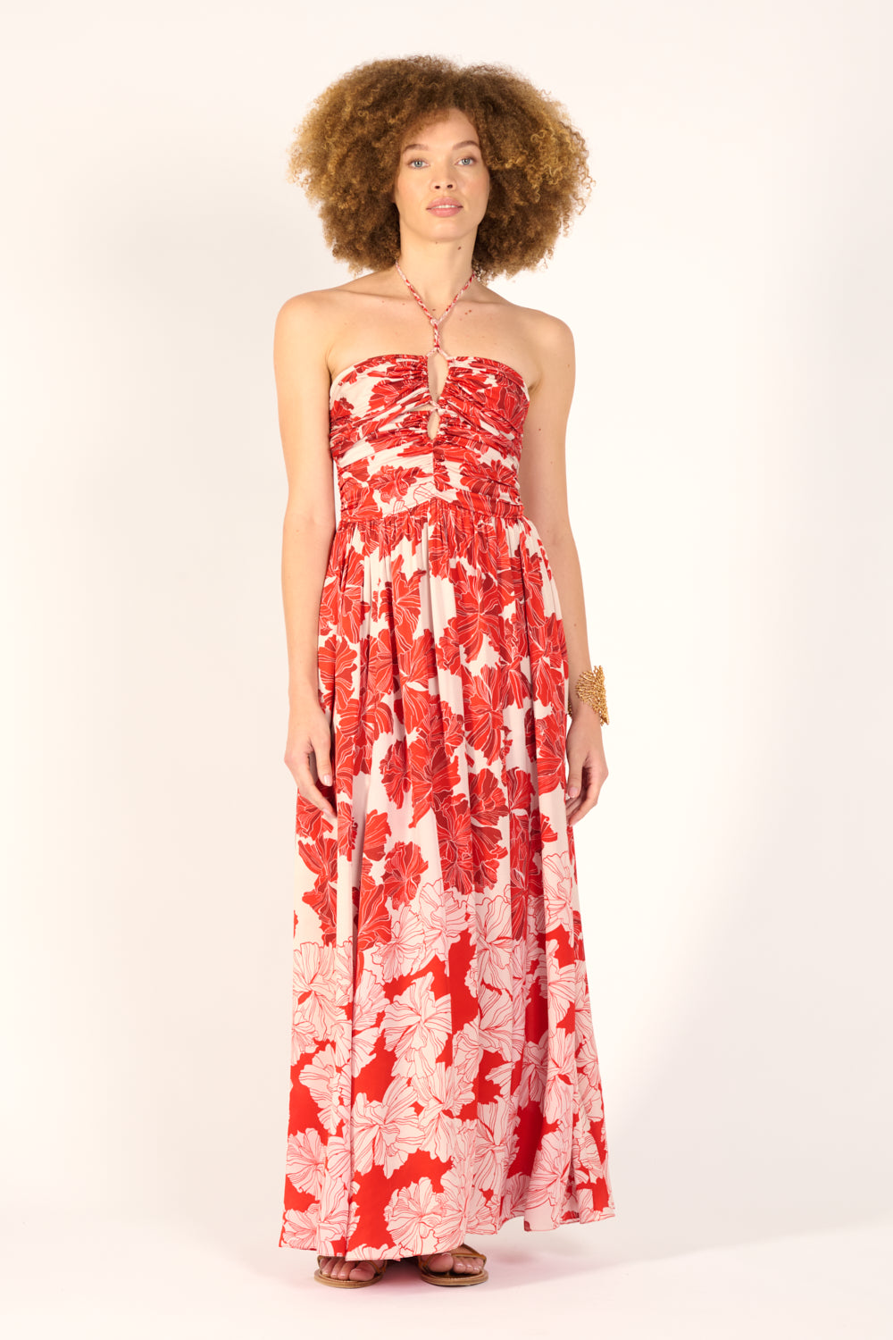 Long Dress Avril - Red Flower Bunch