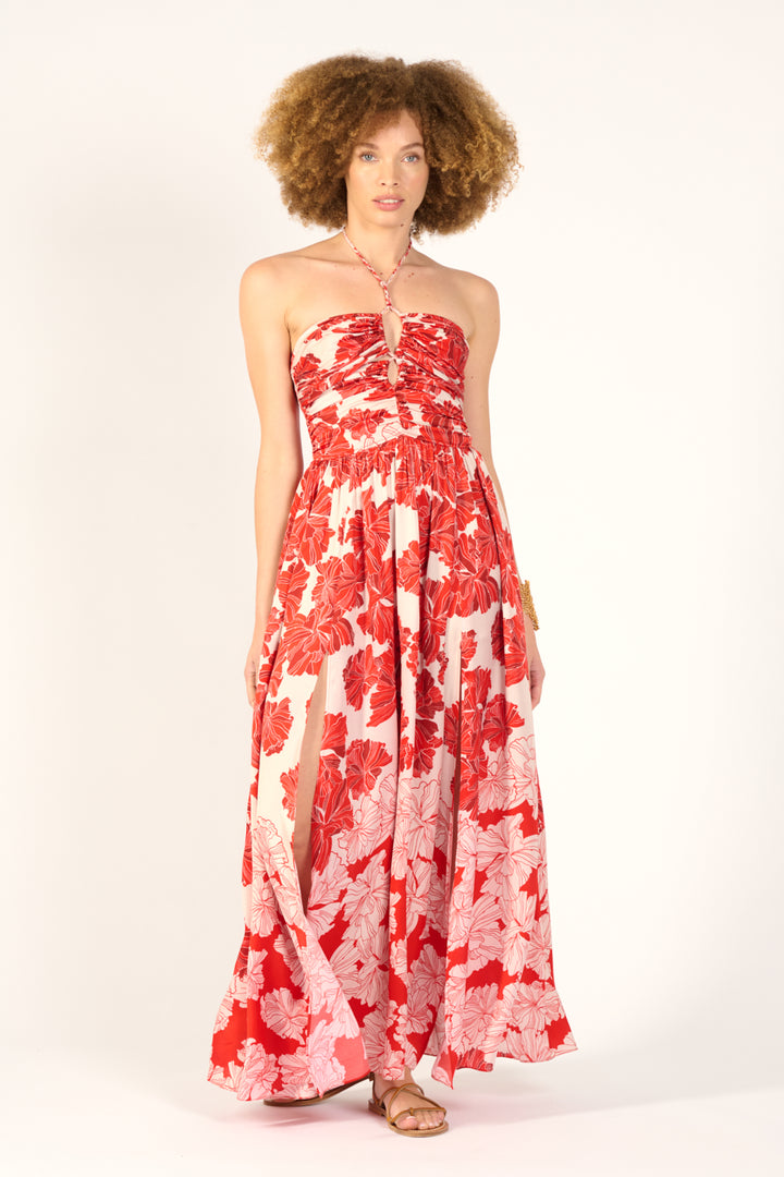 Long Dress Avril - Red Flower Bunch