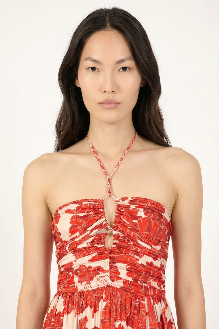 Long Dress Avril - Red Flower Bunch - Poupette St Barth