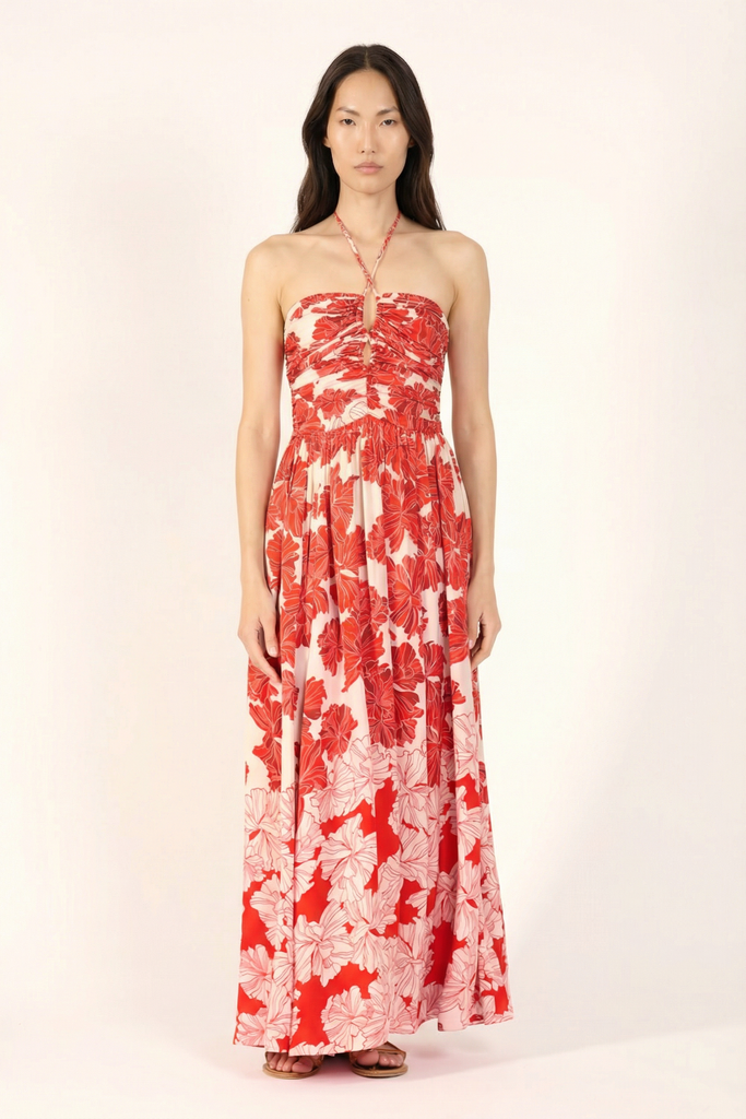 Long Dress Avril - Red Flower Bunch | Poupette St Barth