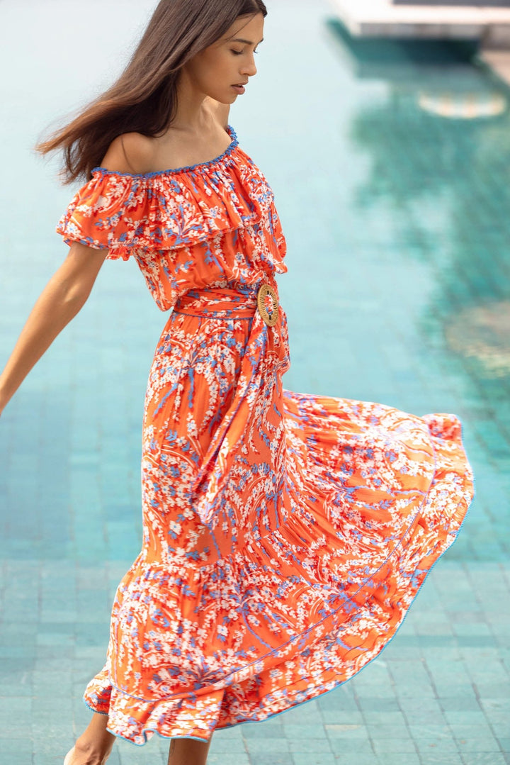 Long Dress Bella - Orange Palmery