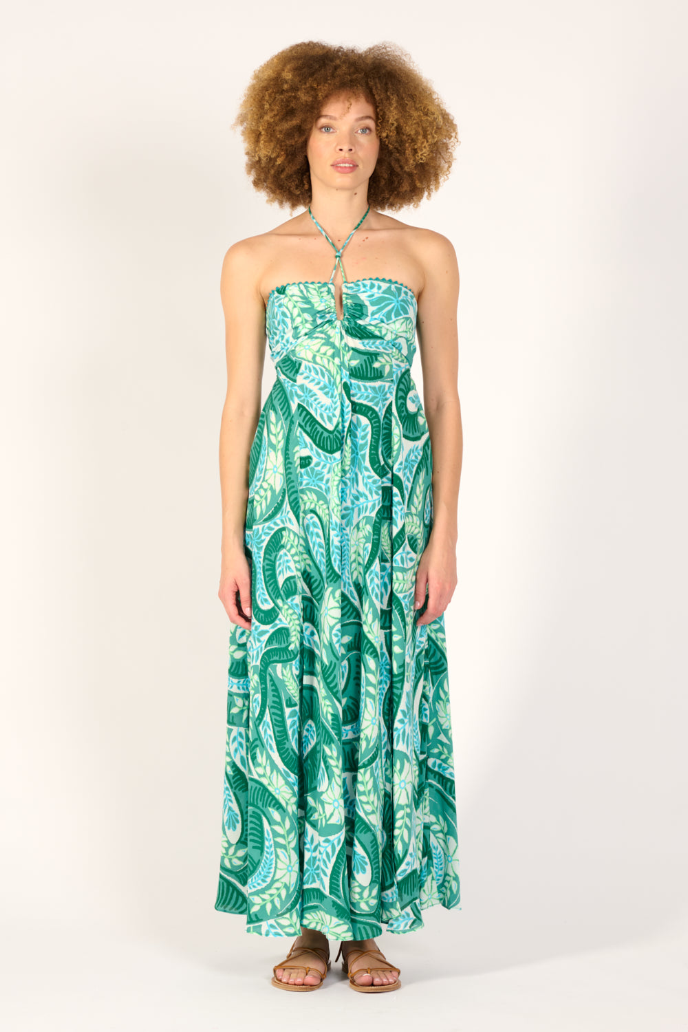 Long Dress Carla - Green Holy Snake - Poupette St Barth