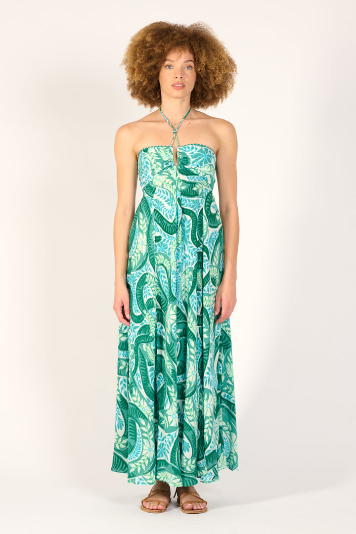 Long Dress Carla - Green Holy Snake - Poupette St Barth