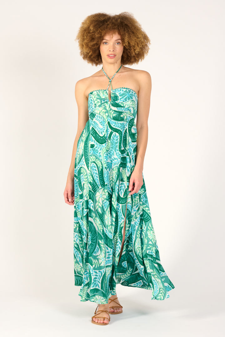 Long Dress Carla - Green Holy Snake - Poupette St Barth
