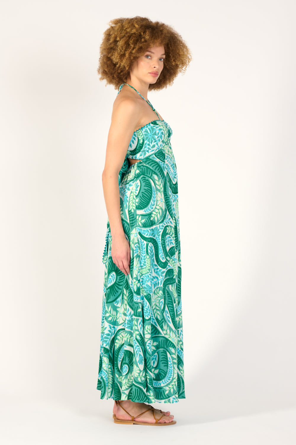 Long Dress Carla - Green Holy Snake - Poupette St Barth