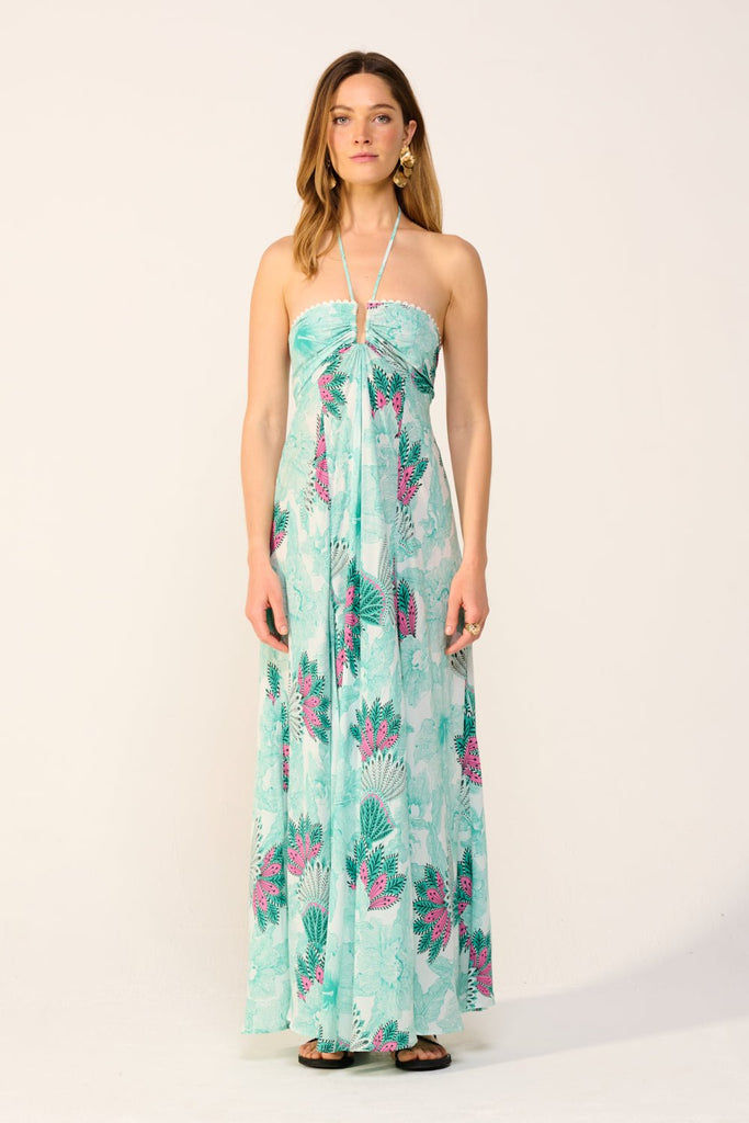 poupette st barth carla beaded maxi dress Poupette St Barth Carla Long Dress | Print/Blue | Size L
