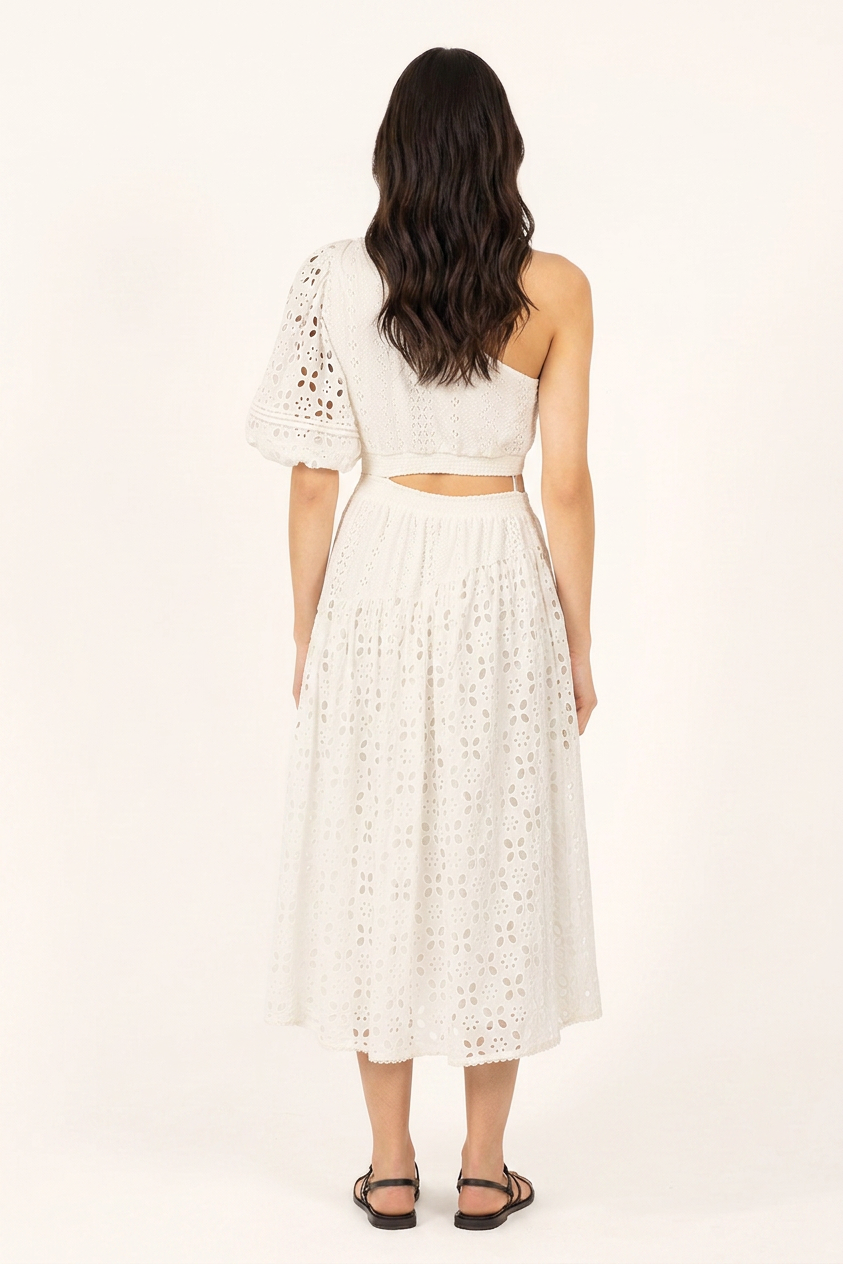 Poupette St Barth Long Dress Chantal in natural white, flowing fabric with a relaxed fit, perfect for summer wear.