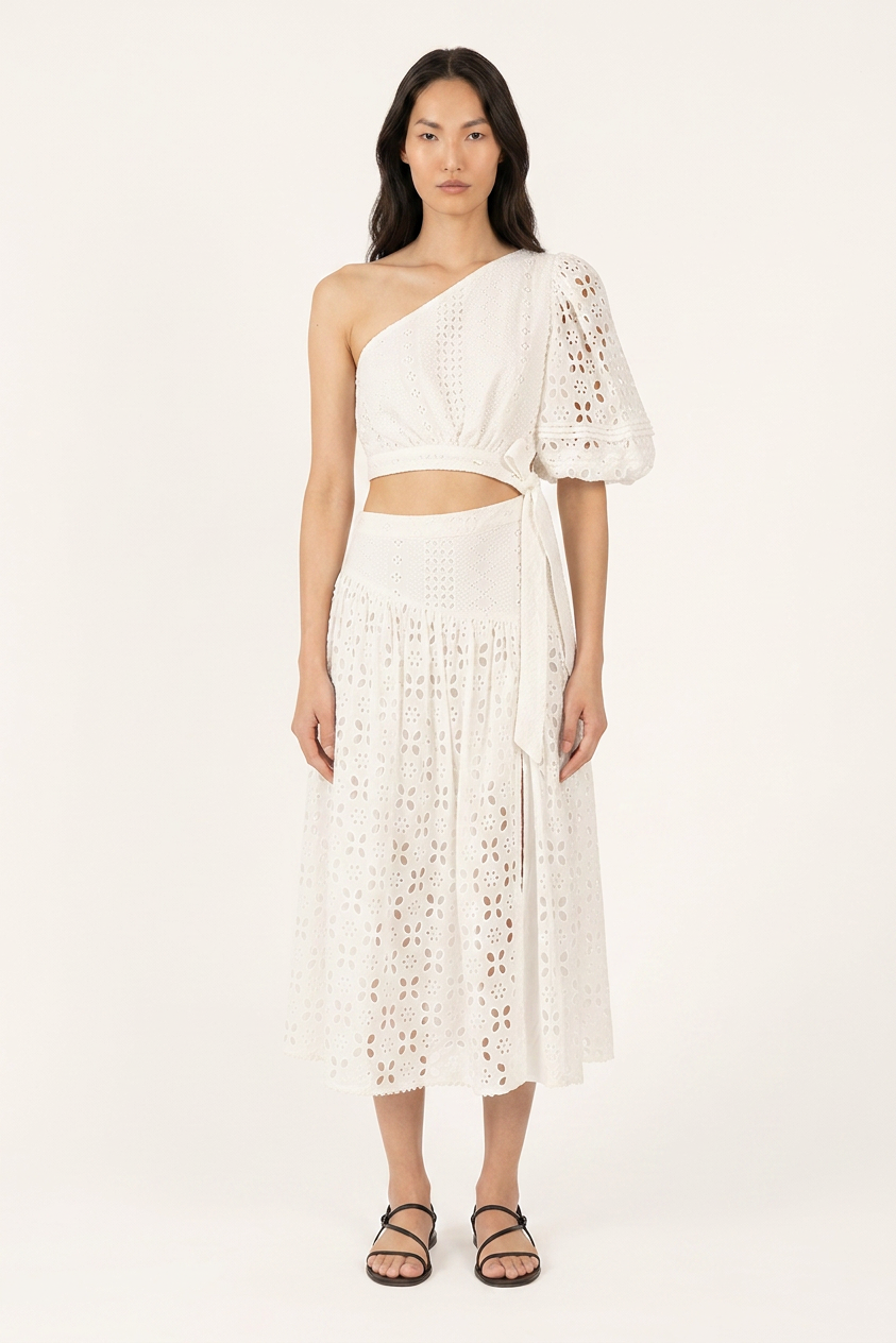 Long Poupette St Barth Chantal long dress in natural white fabric, flowing design with a relaxed, elegant silhouette.