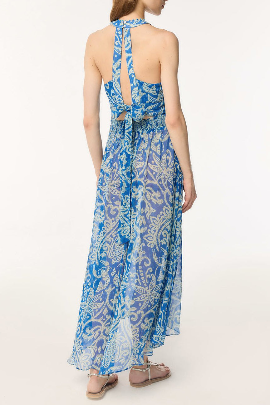 Long Dress Clea - Turquoise Macro Ikat|Resort Collection|Poupette