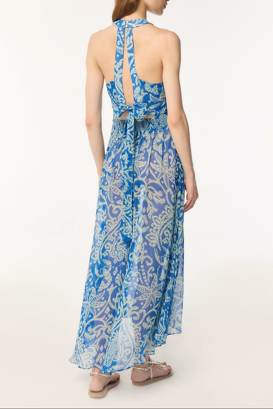 Long Dress Clea - Turquoise Macro Ikat|Resort Collection|Poupette St Barth L / Turquoise / SILK CHIFFON GGT Long Dress Clea - Turquoise Macro Ikat|Resort Collection|Poupette St Barth L / Turquoise / SILK CHIFFON GGT