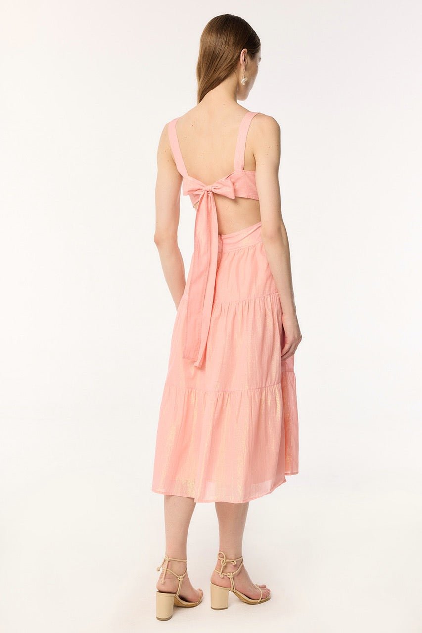 Long Dress Coco - PINK | Spring Collection | Poupette St Barth S / PINK / COTTON METALLIC PLAIN Long Dress Coco - PINK | Spring Collection | Poupette St Barth S / PINK / COTTON METALLIC PLAIN