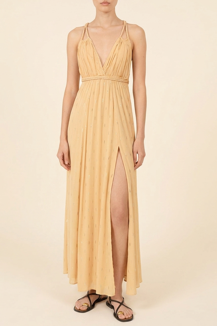 Cream long dress – Long Dress Collette by Poupette St Barth, front view