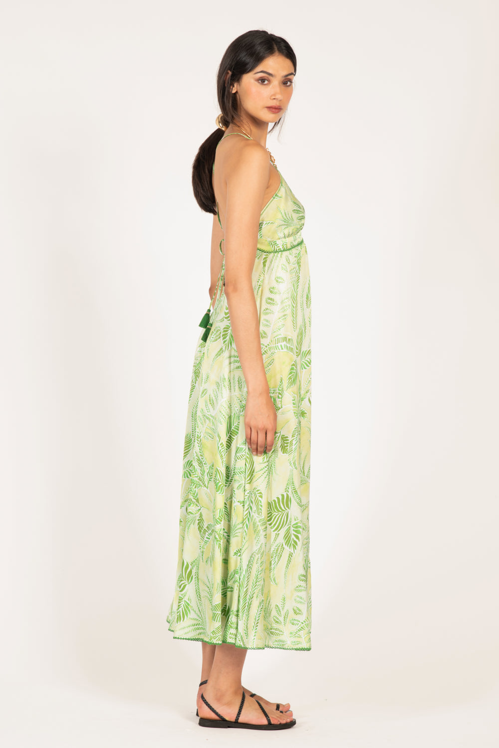 Long Dress Denise - Green Calathea - Poupette St Barth