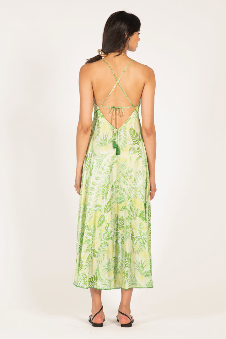 Long Dress Denise - Green Calathea - Poupette St Barth