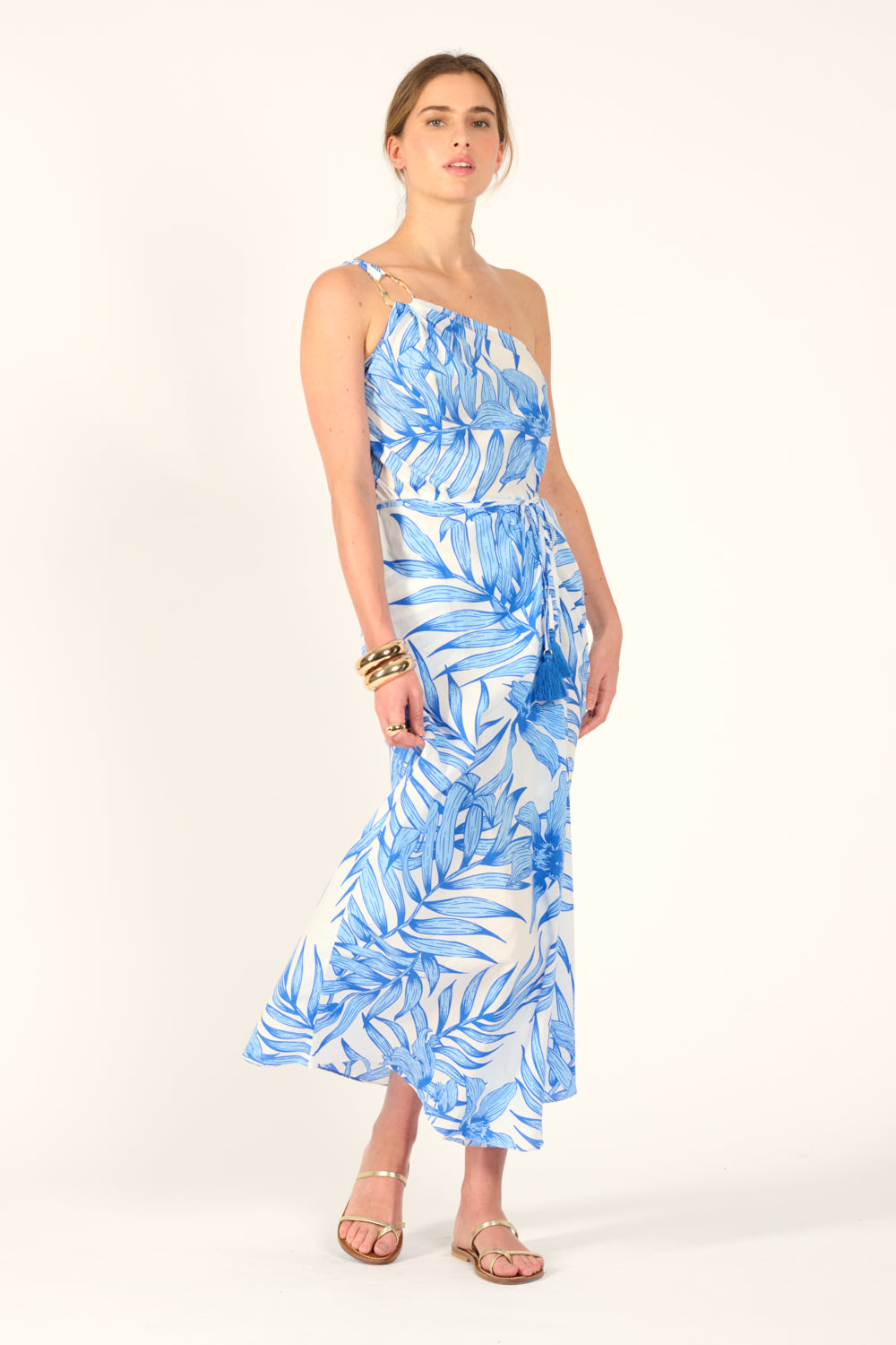 Long Dress Fanny - Blue Palm Leaf - Poupette St Barth