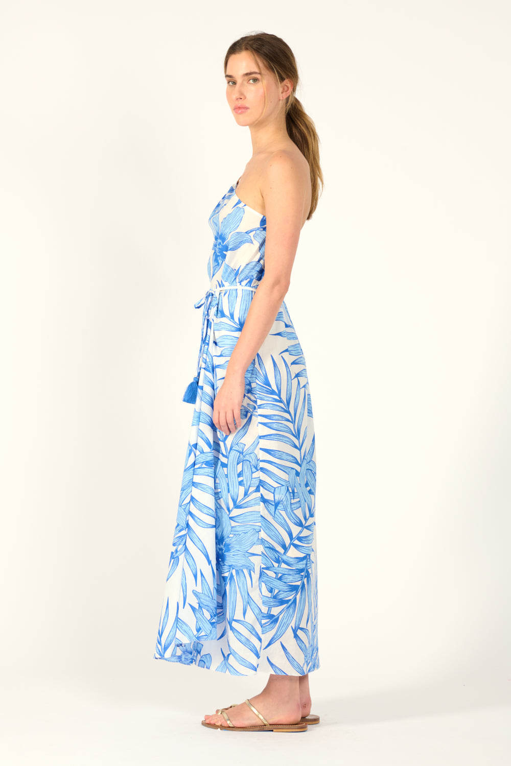 Long Dress Fanny - Blue Palm Leaf - Poupette St Barth